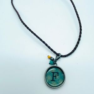 Double Sided Letter F Monogram and Fabulous Pendant Brown Corded Necklace